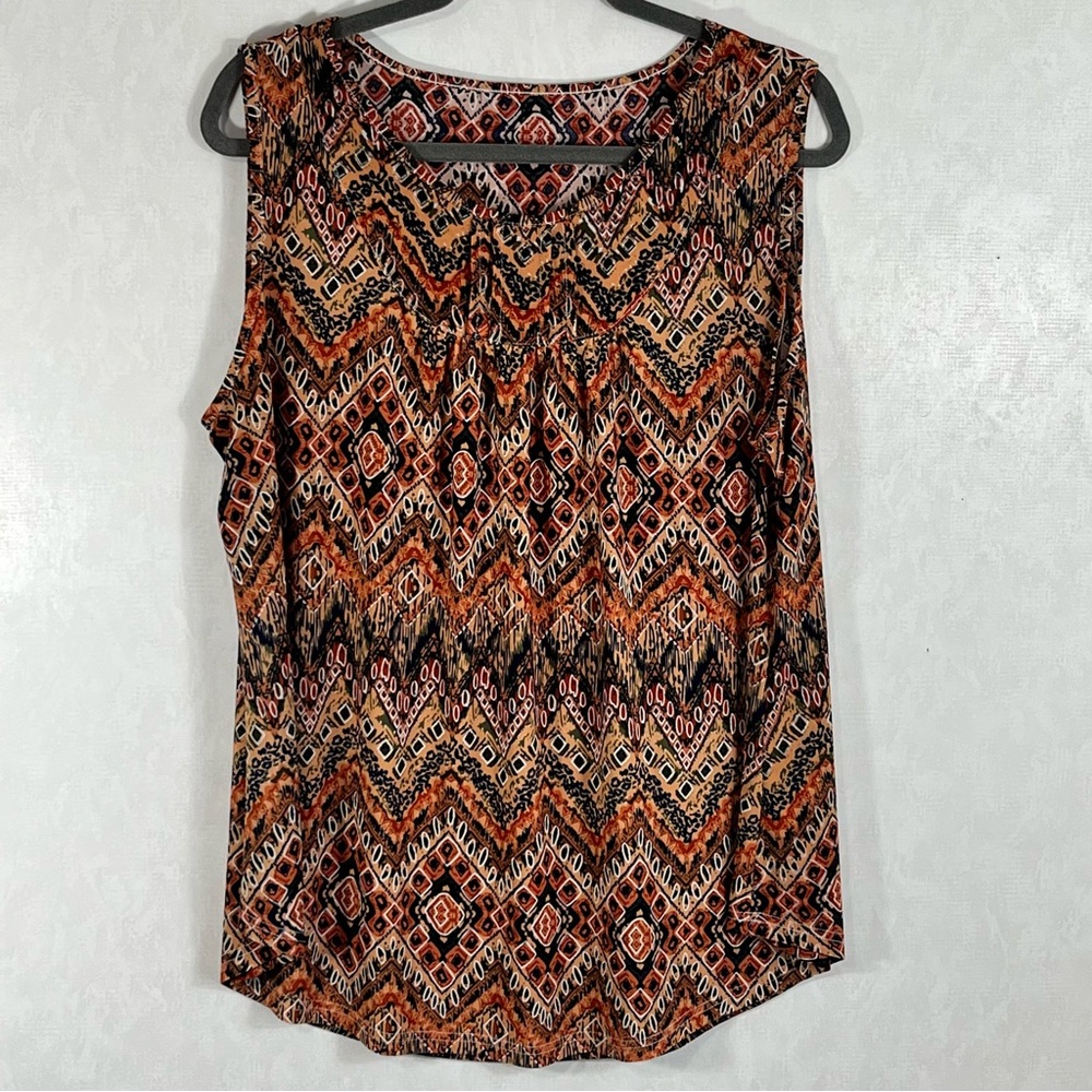 Sunnegoo Vibrant Brown and Orange Chevron Tank Top with Relaxed Fit Scoop Neck